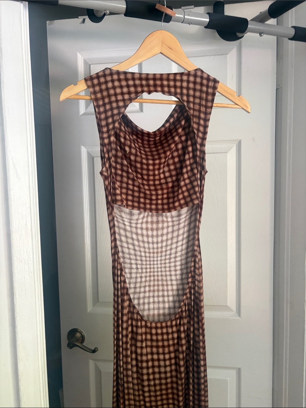 Miaou - Selena Sleeveless Brown Plaid Maxi Dress - xs - Picture 4 of 9
